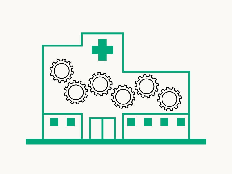 중앙공급실 건물과 바퀴가 나란히 표시된 아이콘